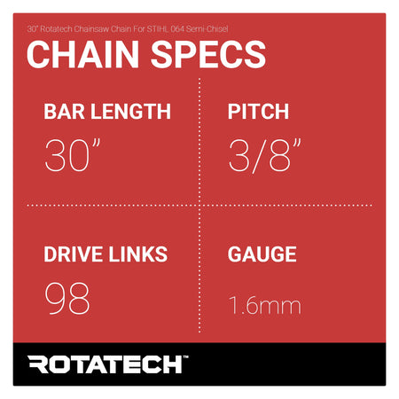 30" Rotatech Chainsaw Chain For STIHL 064 Semi-Chisel Chain Specs