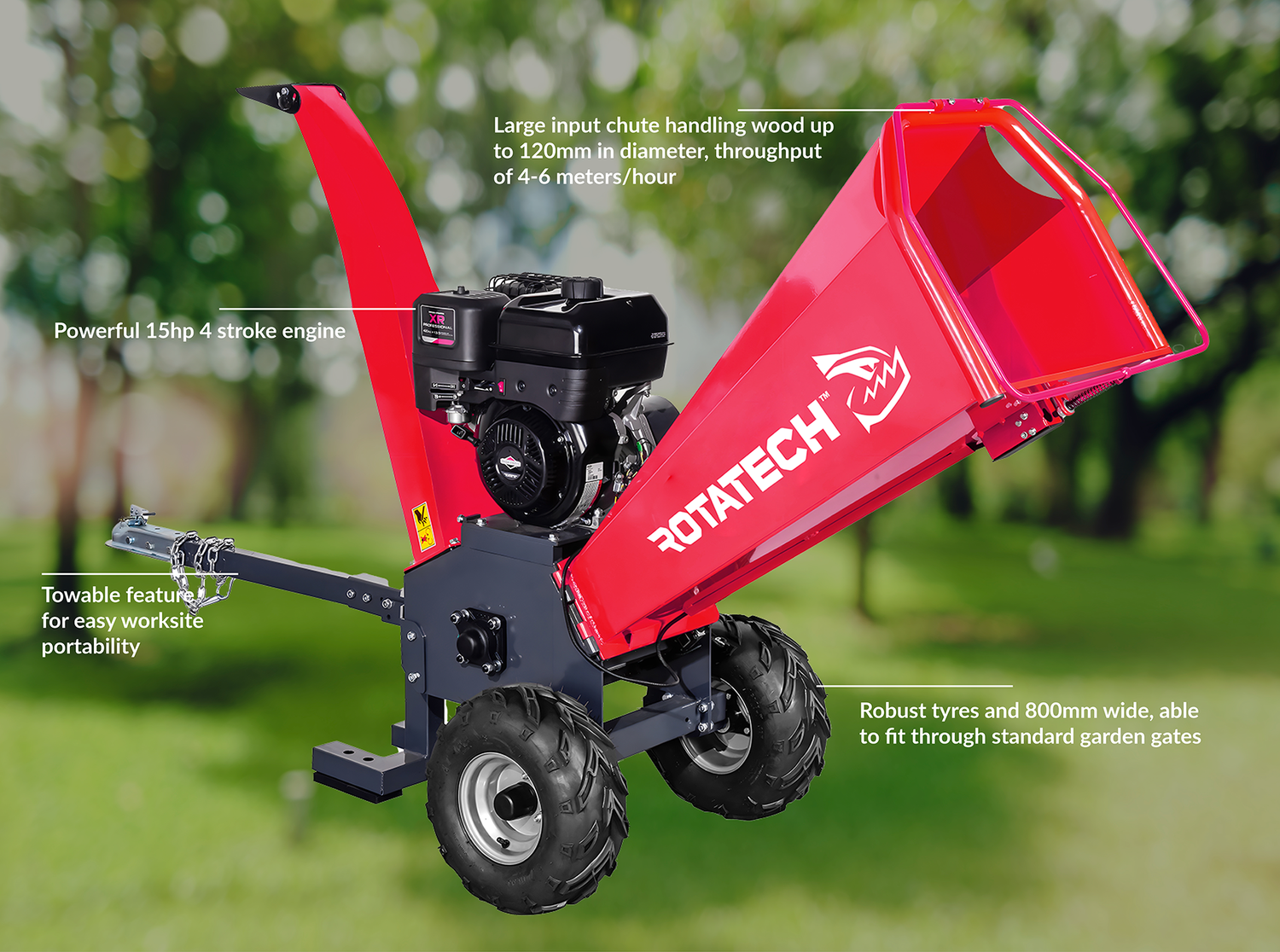 Rotatech 15H Petrol Wood Chipper Features